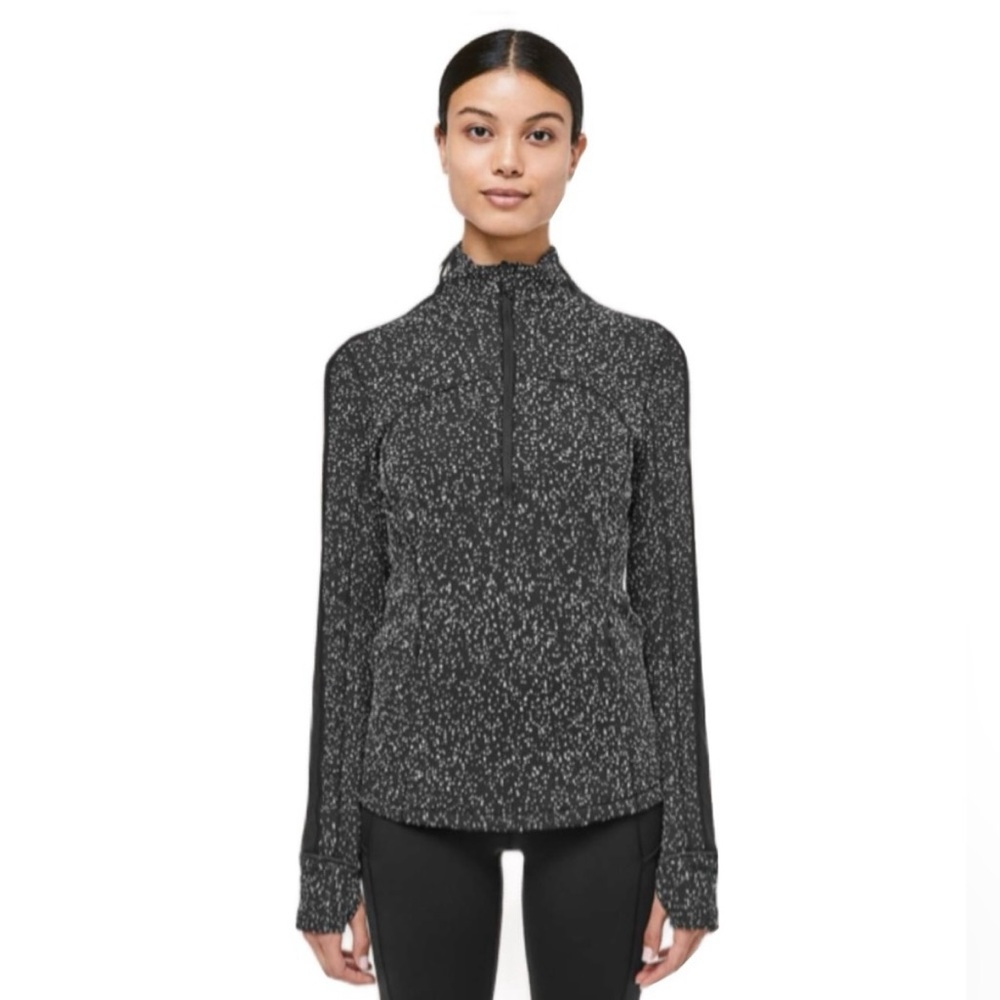 Lululemon Run Briskly 1/2 Zip Top Jacquard Black White Thumbhole, Sz 4